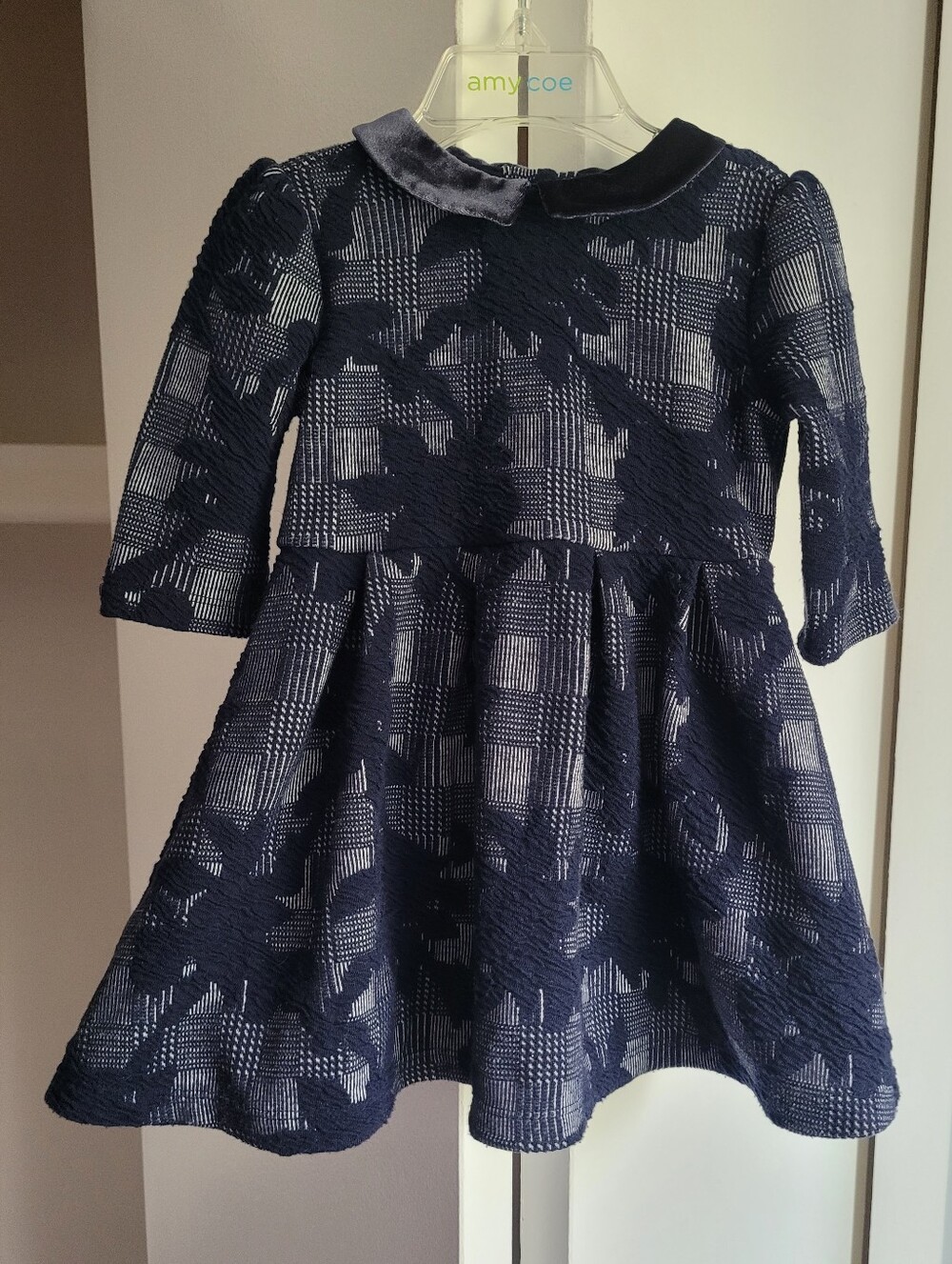 Janie and Jack Blue Dress With Diaper Cover And Navy Tights